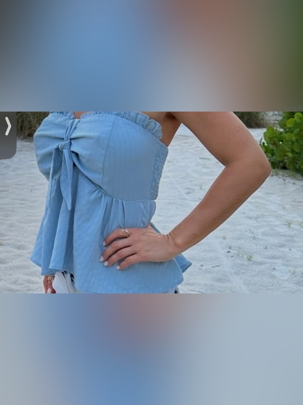 NWT SHEIN Light Blue Strapless Tie-Front Peplum Top - Size Small